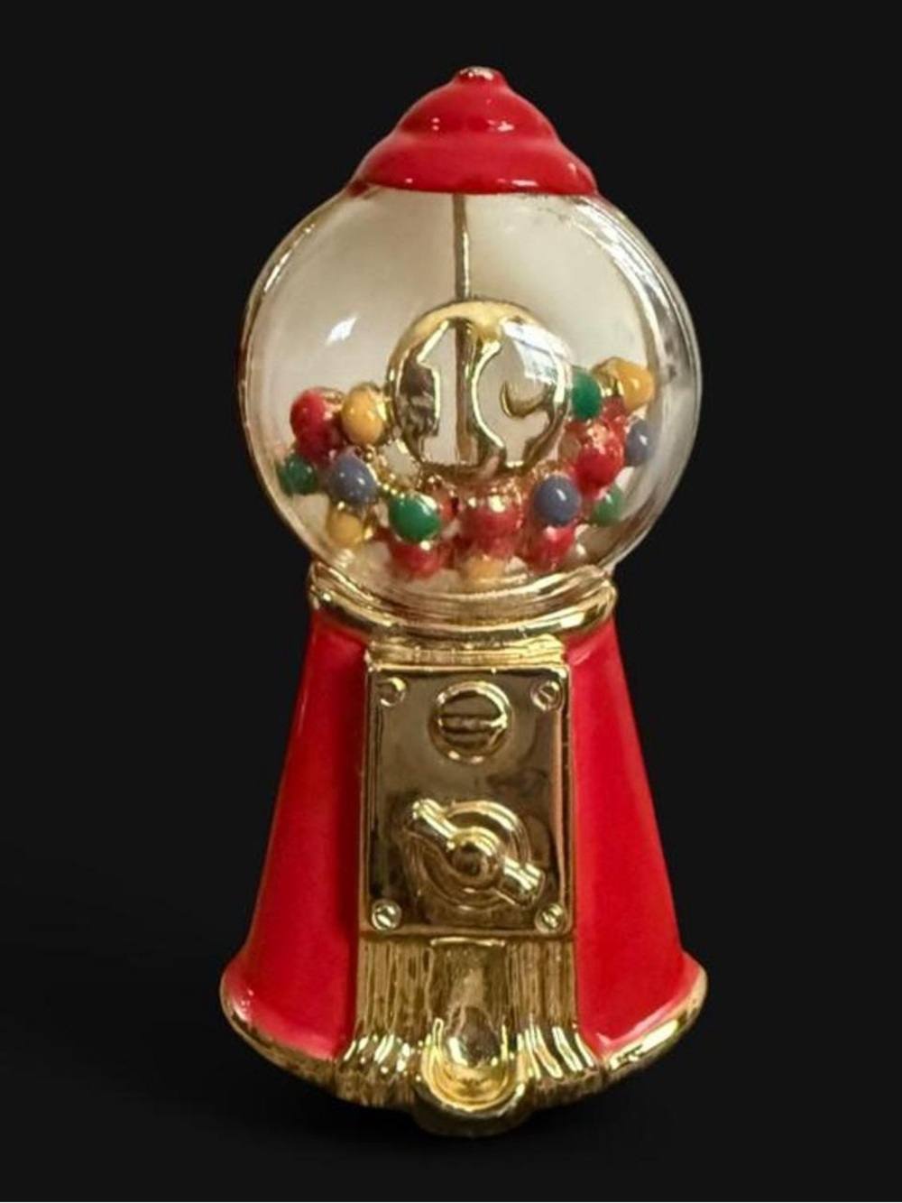 1980s AJC Red and Gold Gumball machine pin brooch
